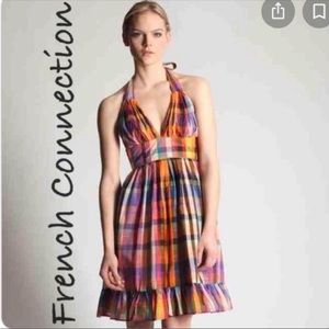 French Connection Rainbow Metallic Plaid Halter Dress Sz 2. XS $148